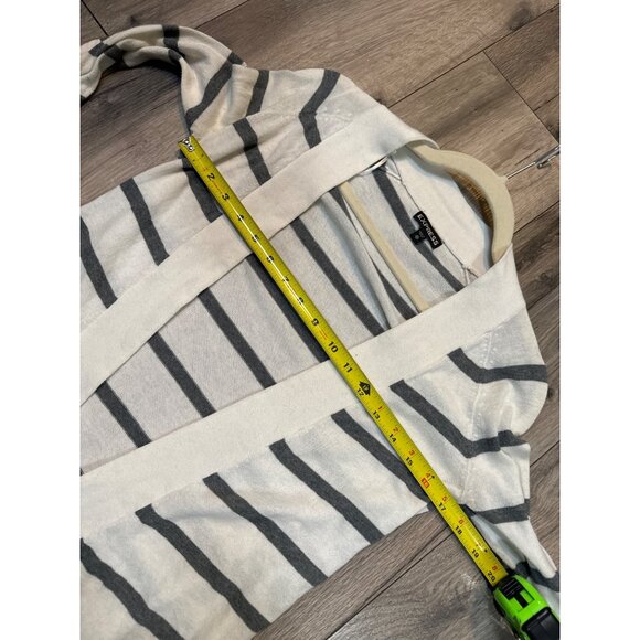 Express Womens Striped Open Cardigan XS 100% Cotton Gray/White - Picture 5 of 7